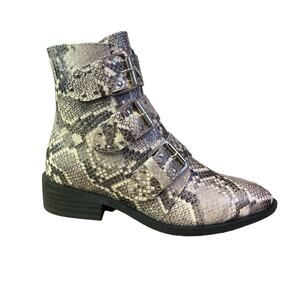 NEW Steve NY Snake Print Gray Moto, Biker, Belted Booties, Embellished 7us